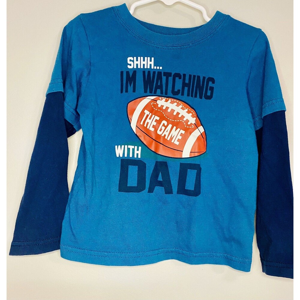 Boys Football T-shirt 3t shh I’m watching game with dad, long sleeve, blue